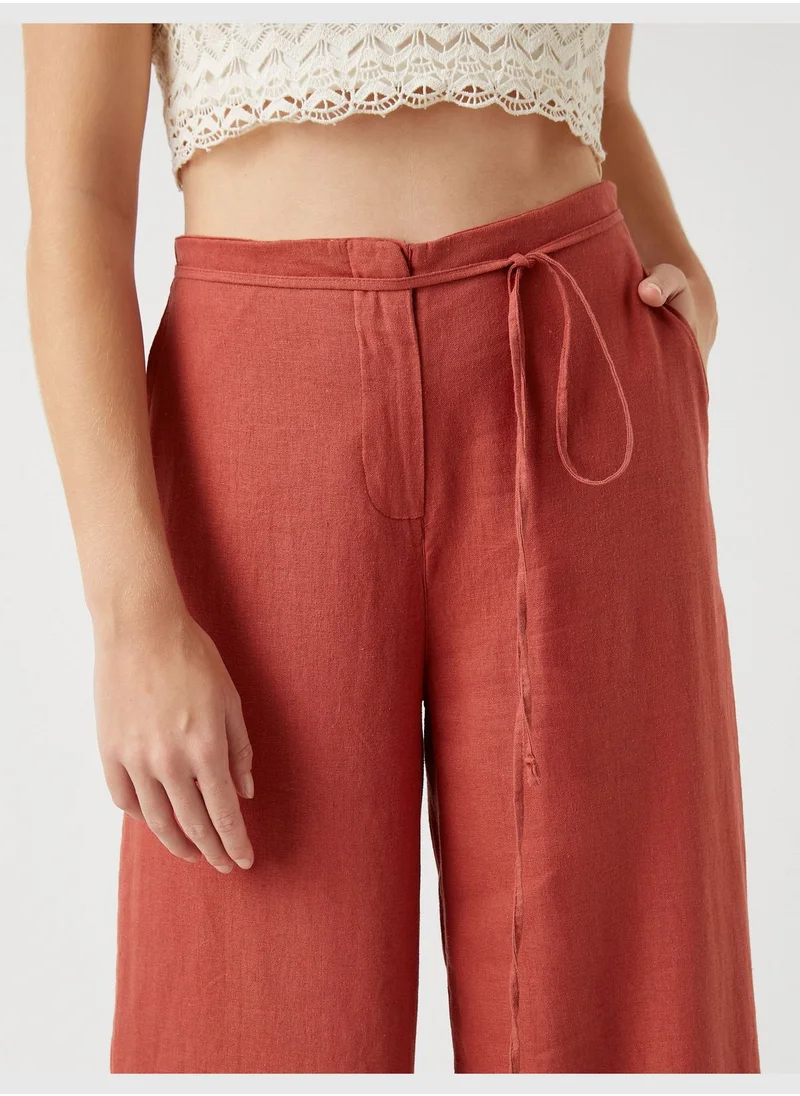 كوتون Wide Leg Trousers Linen Blended