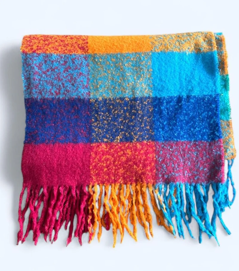 Bahels Imported Puffy Rainbow Square Pattern Scarf Shawl Shoulder Shawl