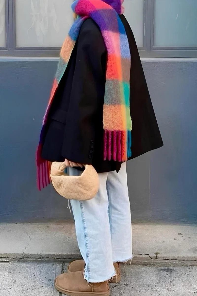 Bahels Imported Puffy Rainbow Square Pattern Scarf Shawl Shoulder Shawl