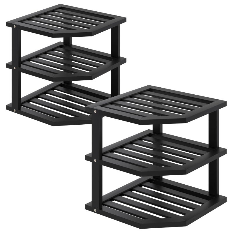 VERTORGAN 3 Tier Bamboo Corner Shelf(2 Pack),Dish Drying Rack,Plate Organizer,Kitchen Spice Rack for Countertop and Cabinet(Black) - Image 1