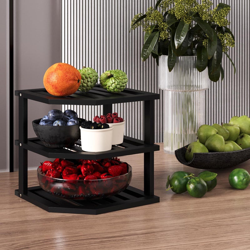 VERTORGAN 3 Tier Bamboo Corner Shelf(2 Pack),Dish Drying Rack,Plate Organizer,Kitchen Spice Rack for Countertop and Cabinet(Black) - Image 5
