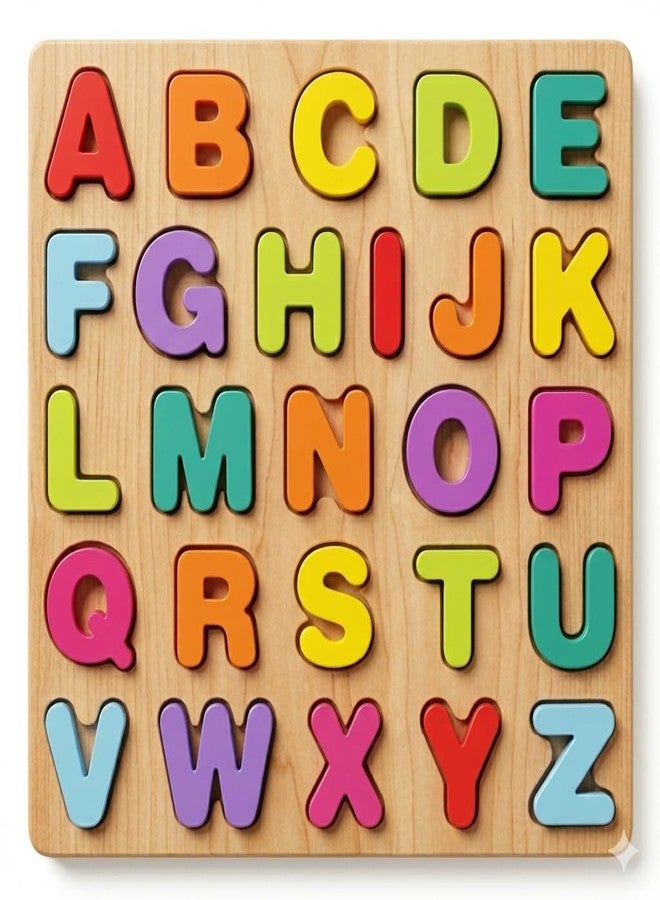 AASHRIT Wooden Alphabet ABC Shapes Puzzles for Kids | ABC Puzzle Board for Toddlers | Preschool Educational Learning Letter Toys, Montessori Sturdy Wooden Construction Puzzle RWA-44 - Image 1