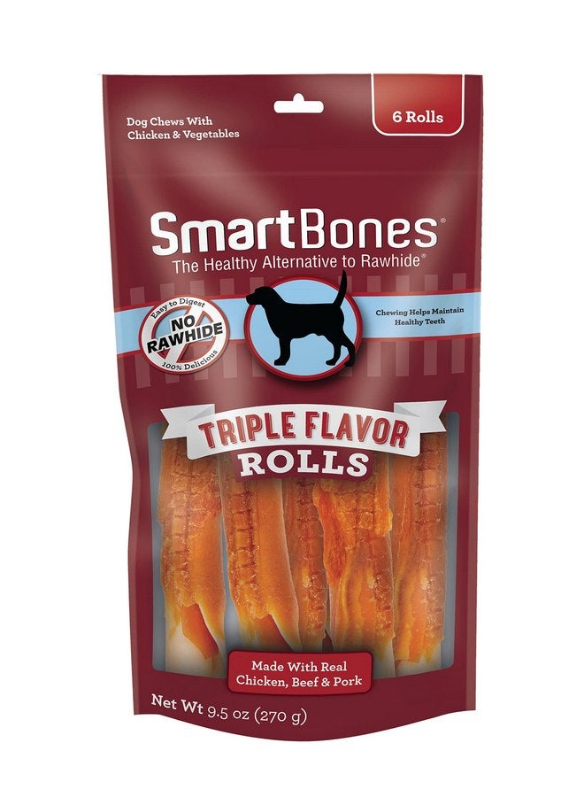 SmartBones Triple Flavor Rolls 6 Count, Rawhide-Free Chews for Dogs