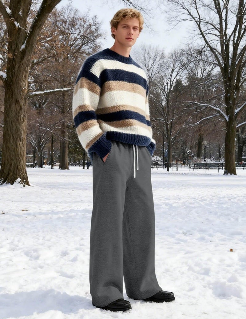 HeSaYep Men's Baggy Sweatpants Wide Leg Fleece Lined Lounge Sweat Pants Winter Thermal Cotton Athletic Pants Open Bottom Straight Leg Workout Pants with Pockets Dark Grey XL - Image 5