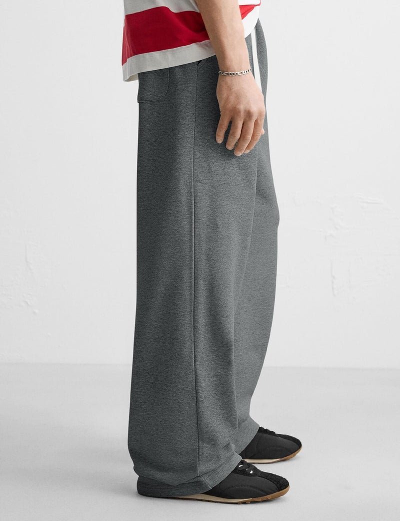 HeSaYep Men's Baggy Sweatpants Wide Leg Fleece Lined Lounge Sweat Pants Winter Thermal Cotton Athletic Pants Open Bottom Straight Leg Workout Pants with Pockets Dark Grey XL - Image 3