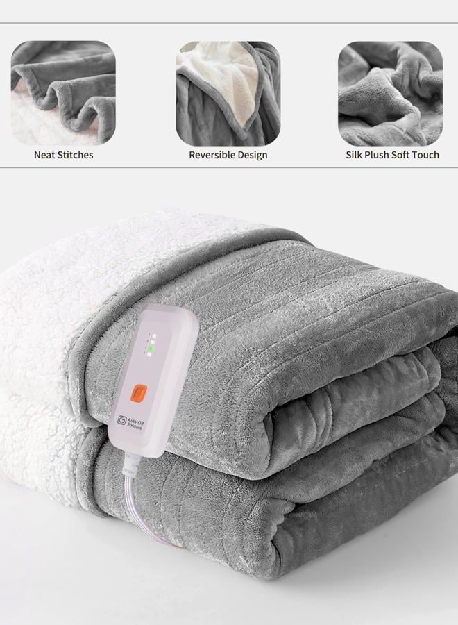 GOTCOZY Heated Throw Blanket, 50''X60'' - Soft Silky Plush Electric Blanket with 4 Heating Levels & 3 Hour Auto Off, ETL Certified, Machine Washable (Grey) - Image 2