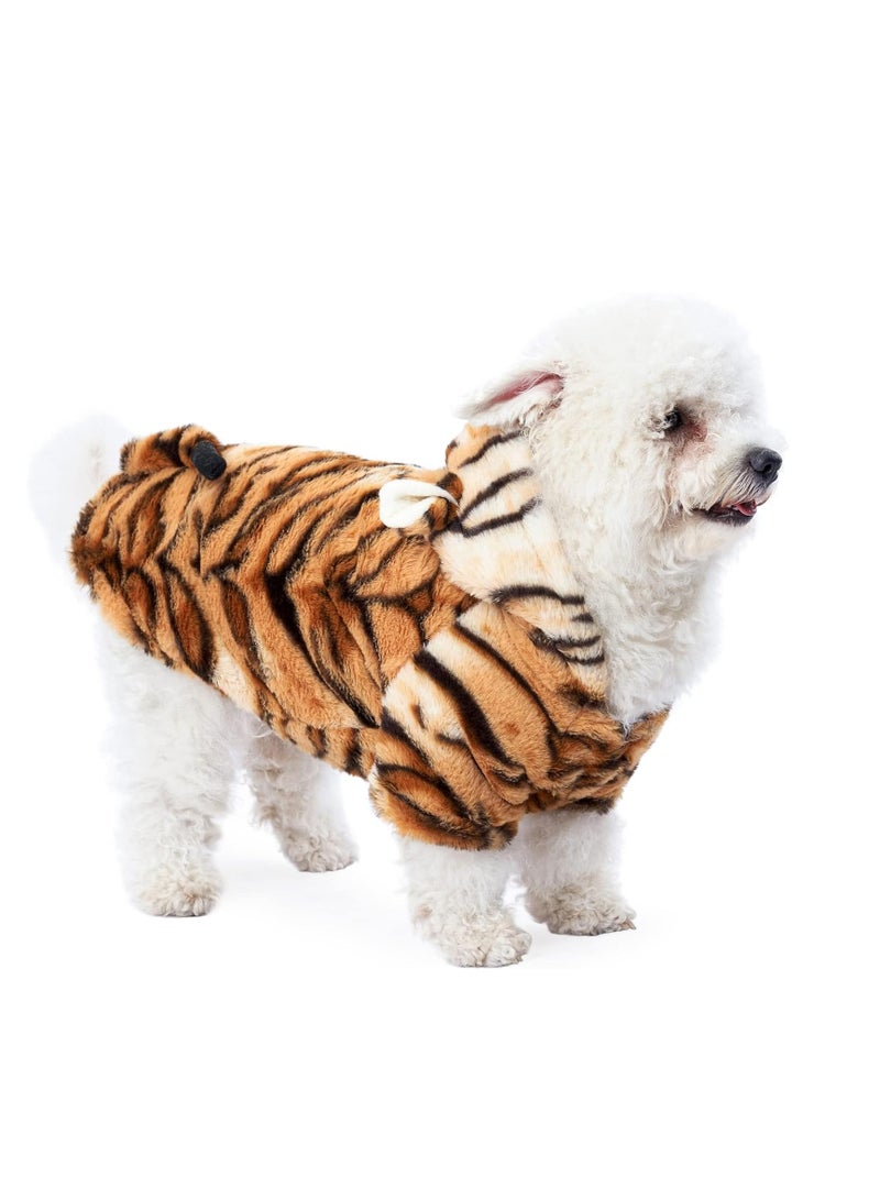 SYOSI أزياء نمر للكلاب أزياء مضحكة للحيوانات الأليفة زي هالوين تنكر صغير للقطط زي نمر حيواني سترة دافئة ملابس (L) - Image 2