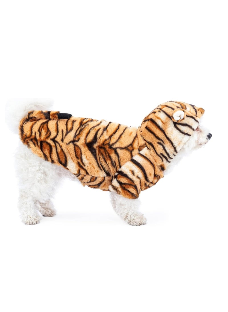 SYOSI أزياء نمر للكلاب أزياء مضحكة للحيوانات الأليفة زي هالوين تنكر صغير للقطط زي نمر حيواني سترة دافئة ملابس (L) - Image 3