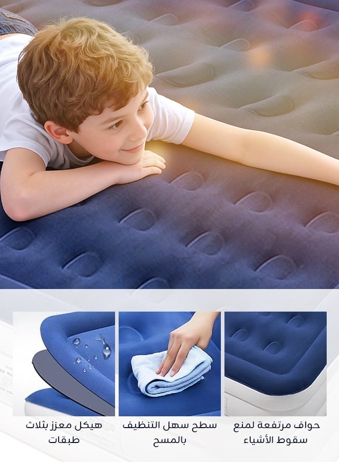 Ominii Double High Air Mattress 200×150×40cm with Built-In Electric Pump, Fast Inflation, Soft Flocked Top, Anti-Slip PVC Base, Indoor & Outdoor Use, Includes 2 Pillows + Repair Patch + Carry Bag - Image 4