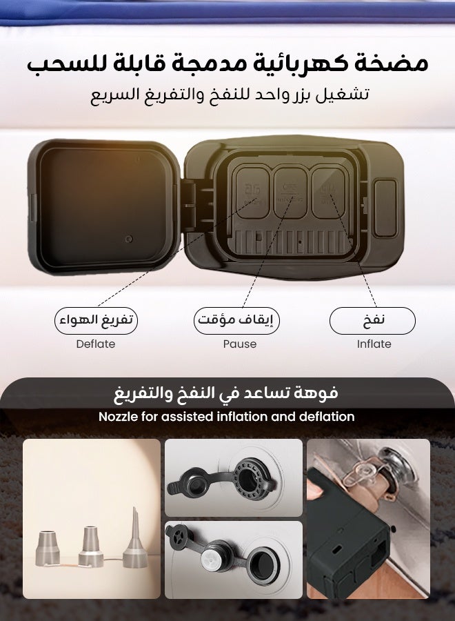 Ominii Double High Air Mattress 200×150×40cm with Built-In Electric Pump, Fast Inflation, Soft Flocked Top, Anti-Slip PVC Base, Indoor & Outdoor Use, Includes 2 Pillows + Repair Patch + Carry Bag - Image 2