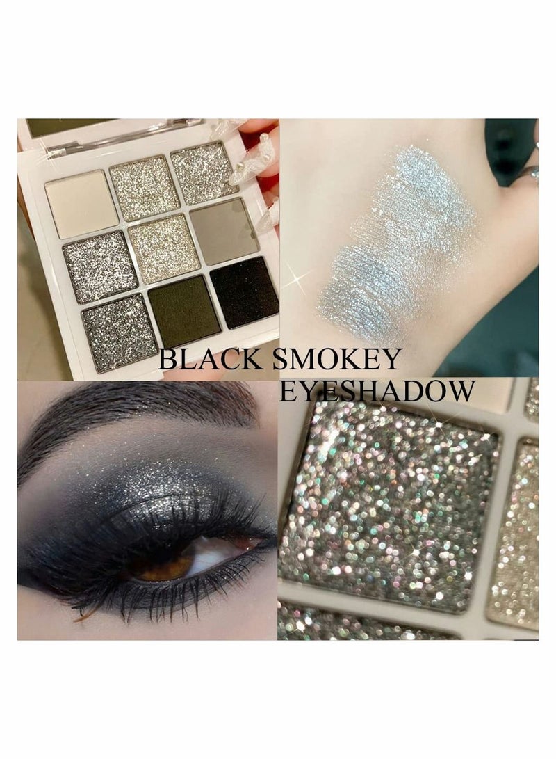 SYOSI Black White Smokey Eyeshadow Palette, 9 Colors Matte Glitter Eyeshadow Makeup Palette Silver Gray Eye Shadow for Girls and Women, with Prism Mirror - Image 3