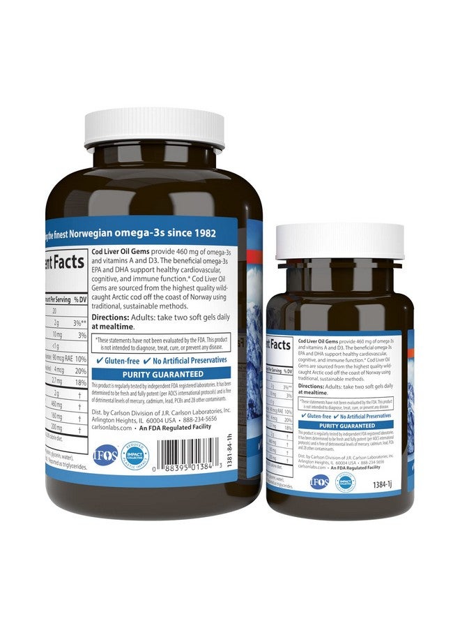 Carlson Cod Liver Oil Gems 460 Mg Omega3S + Vitamins A & D3 Wildcaught Norwegian Arctic Cod Liver Oil Sustainably Sourced Nordic Fish Oil Capsules Lemon 150+30 Softgels - Image 4
