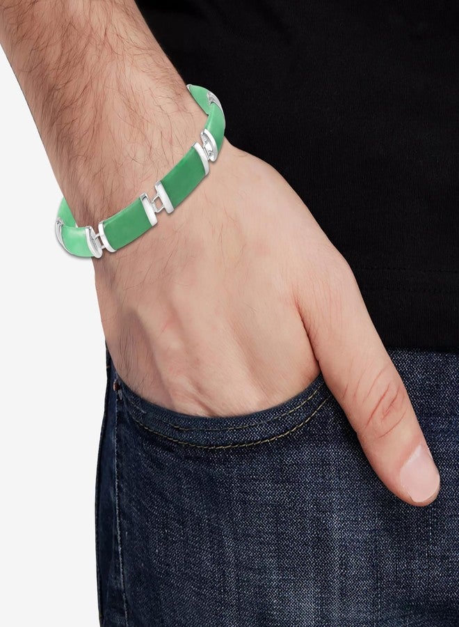 Belacqua Natural Green Jade Link Bracelet in Sterling Silver, Length - 7.5 Inches, Fashion Jewelry for Women, Gift Box Included - Image 3