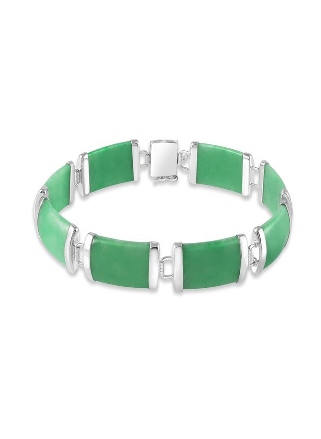 Belacqua Natural Green Jade Link Bracelet in Sterling Silver, Length - 7.5 Inches, Fashion Jewelry for Women, Gift Box Included - Image 1