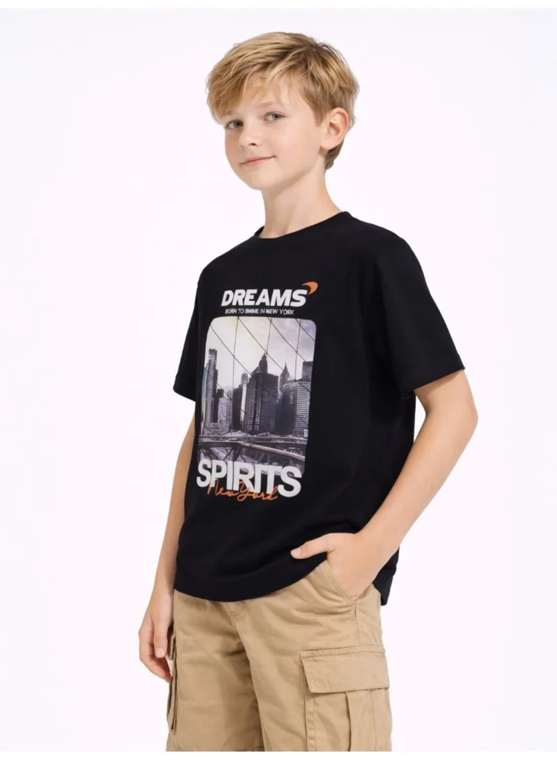 Victor And Jane black Boys’ Graphic T-Shirt – “Dreams & Spirits” City Print Tee for Men | Best Price UAE