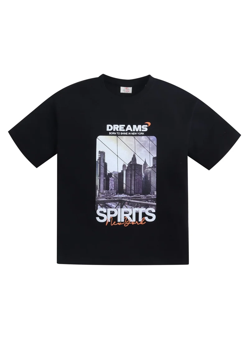 Victor And Jane black Boys’ Graphic T-Shirt – “Dreams & Spirits” City Print Tee for Men | Best Price UAE