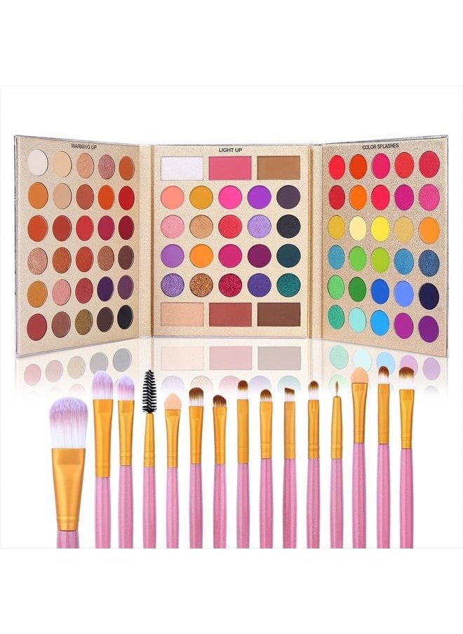 Ucanbe Professional 86 Colors Eyeshadow Palette with 15pcs Makeup Brushes Set Matte Glitter Long Lasting Highly Pigmented Waterproof Contour Blush Powder Highlighter All in One  - Image 1