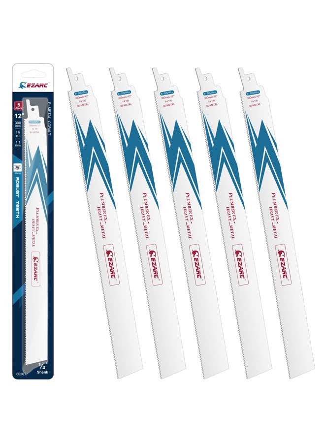 EZARC Reciprocating Saw Blade Bi-Metal Cobalt Sabre Saw Blades for Heavy Metal Cutting 300mm 14TPI R1226PM+ (5-Pack) - Image 1