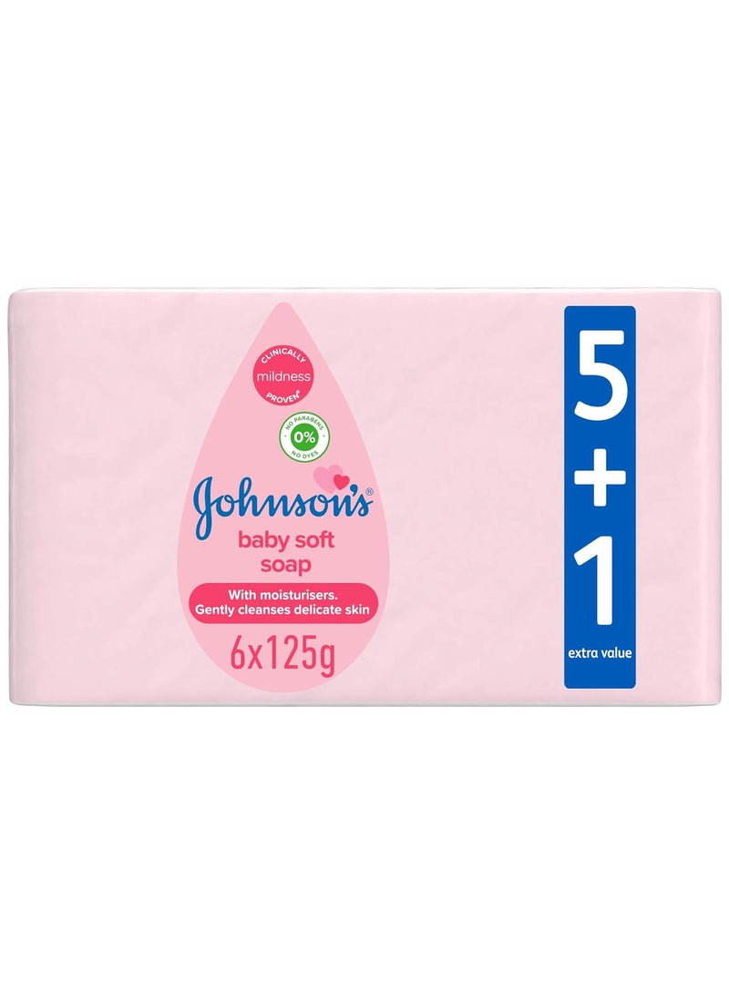 Johnson's Baby Soft Soap 6 X 125 Gm - Image 1