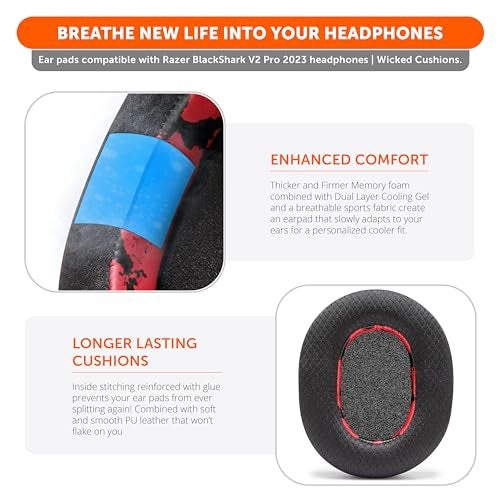 WC Freeze Blackshark V2 Pro 2023 - Cooling Gel Earpads by Wicked Cushions Only (Does not fit Old Blackshark V2 Pro) - Boost Comfort, Thickness, & Sound Isolation for Epic Gaming | Red Camo - Image 4
