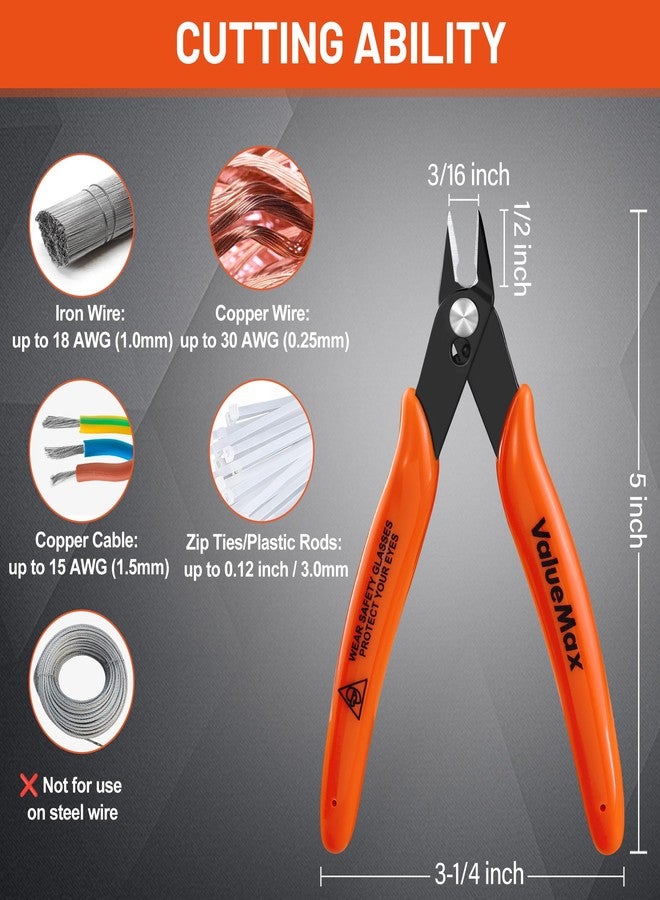 ValueMax Flush Cutters 6 Pack, 5" Micro Precision Side Cutter Pliers Spring-loaded, Small Diagonal Cutters for Jewelry Making, Electronics, Zip Ties, Model Craft - Image 4