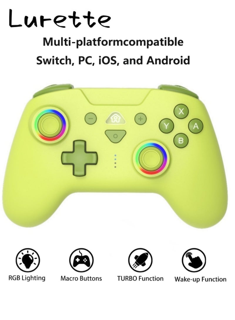 Lurette Wireless Switch Controllers for Nintendo Switch, 6-Axis Gyro, Turbo Function, 7-Color RGB Lights, Compatible with Switch1/Switch2/PC (Wired)/iOS/Android, All Functions Included with a Stylish Design and Cute Color - Yellow - Image 2
