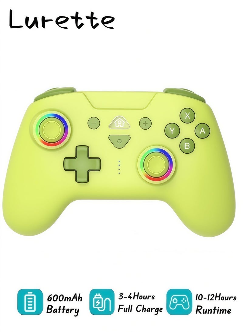 Lurette Wireless Switch Controllers for Nintendo Switch, 6-Axis Gyro, Turbo Function, 7-Color RGB Lights, Compatible with Switch1/Switch2/PC (Wired)/iOS/Android, All Functions Included with a Stylish Design and Cute Color - Yellow - Image 1