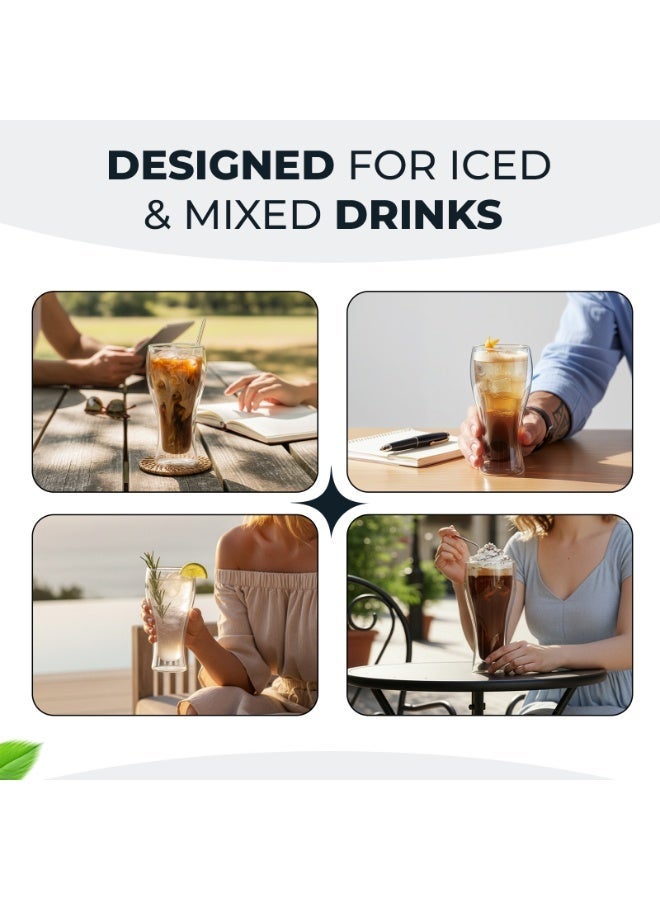 BLACKSTONE Double Wall Glass Set of 2 – 450ML Borosilicate Insulated Clear Highball Glass for Beer Soft Drinks & Tropical Beverages Thermal Heat Resistant Cup, DBM007 - Image 2