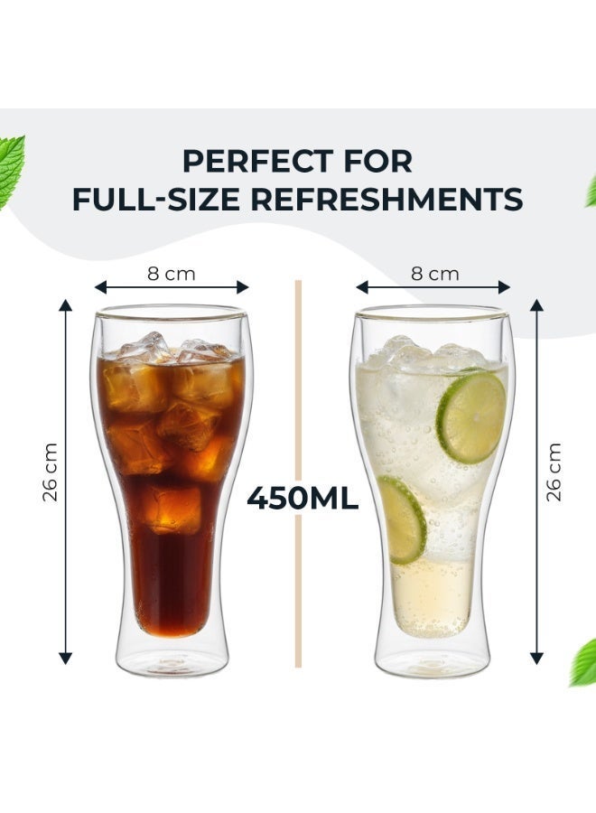 BLACKSTONE Double Wall Glass Set of 2 – 450ML Borosilicate Insulated Clear Highball Glass for Beer Soft Drinks & Tropical Beverages Thermal Heat Resistant Cup, DBM007 - Image 4