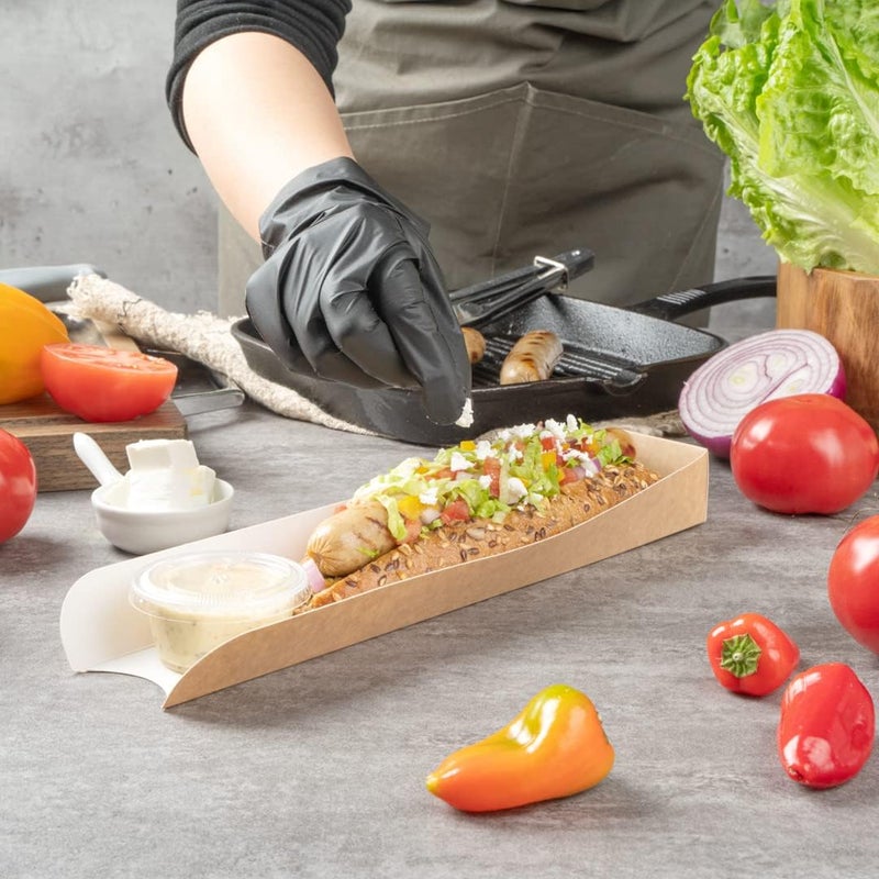 Restaurantware Bio Tek 118 x 2 x 13 Inch Hot Dog Trays 200 OpenDesign Hot Dog Containers  Greaseproof Recyclable Kraft Paper Hot Dog Serving Trays - Image 5