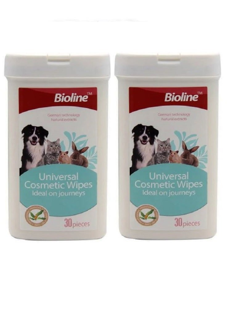 Bioline Universal Cosmetic Wipes For Pets 2X30Count - Image 1