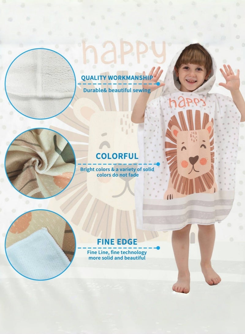 طيب نور منشفة استحمام اطفال بغطاء - مقاس ٦٠x٦٠ سم من القطن العضوي - ناعمة فائقة الامتصاص لحديثي الولادة والرضع - بتصميم أسد أبيض - Image 3