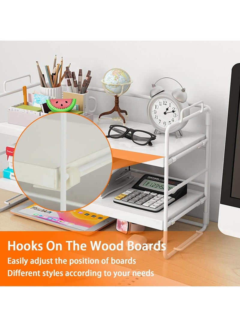Jorunb Desktop Shelf Organizer, 2-Tier Desktop Shelf for top of Desk, White Desk helf Organizer, Metal Desk Storage Tabletop Display Shelf for Home Office Bedroom-14.5 x 6.5 x 9.4 inch（2-Tier White）  - Image 5