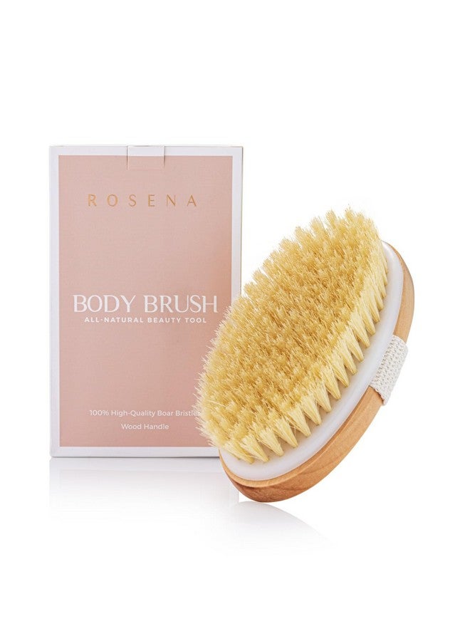 rosena Dry Brushing Body Brush - Best for Exfoliating Dry Skin, Lymphatic Drainage and Cellulite Treatment - Organic Spa Exfoliator and Massage Scrub Brush with Natural Boar Bristles (Oval) - Image 1