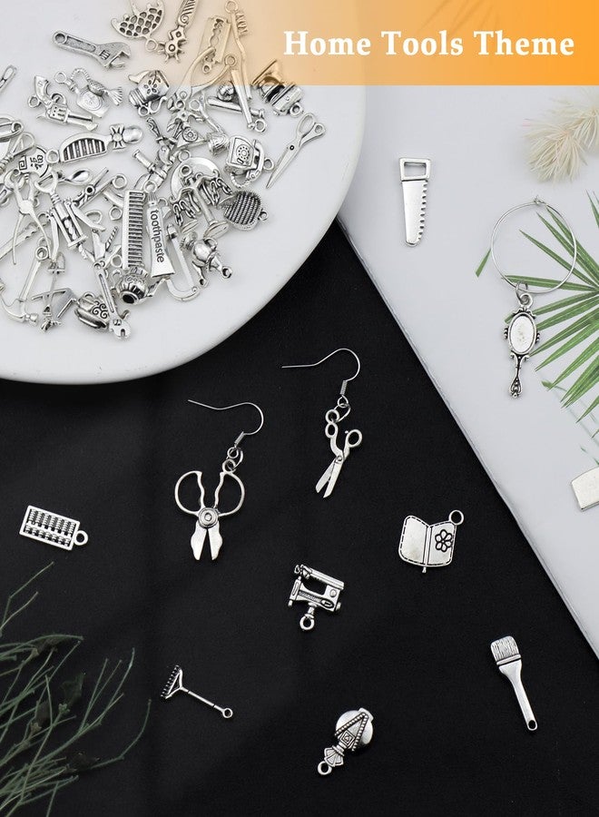 جيالي مجموعة جيالي من 65 قطعة من تعليقات أدوات منزلية، بيع بالجملة بكميات كبيرة، تعليقات أدوات ثلاثية الأبعاد من سبيكة فضية عتيقة من التبت، مثالية لصنع المجوهرات والحرف اليدوية. - Image 4