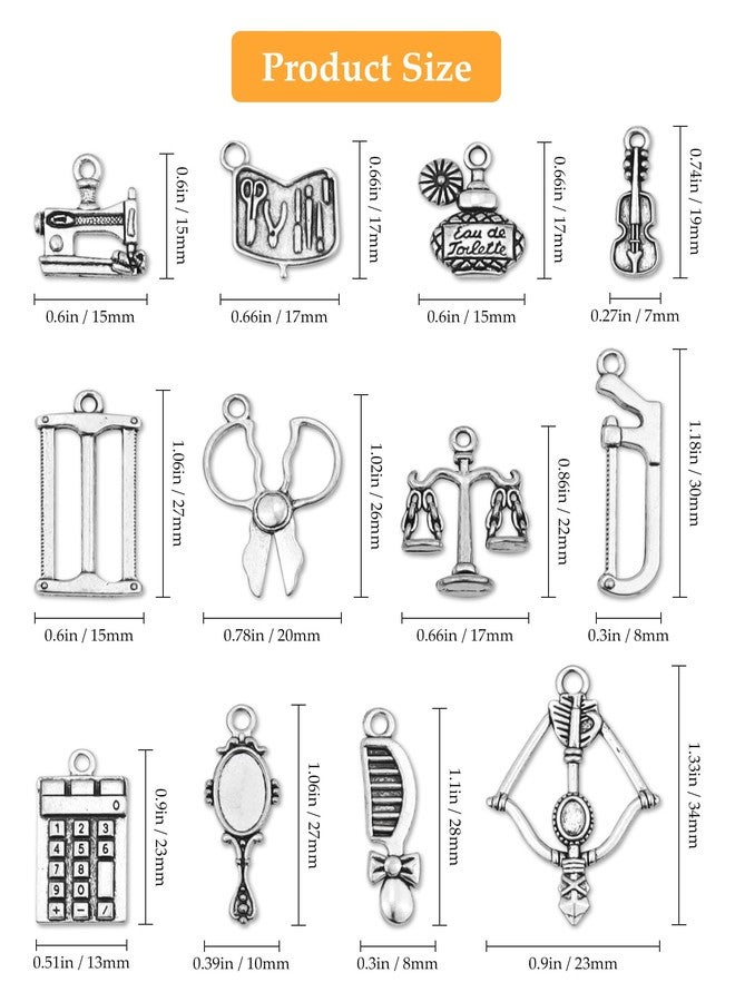 جيالي مجموعة جيالي من 65 قطعة من تعليقات أدوات منزلية، بيع بالجملة بكميات كبيرة، تعليقات أدوات ثلاثية الأبعاد من سبيكة فضية عتيقة من التبت، مثالية لصنع المجوهرات والحرف اليدوية. - Image 2