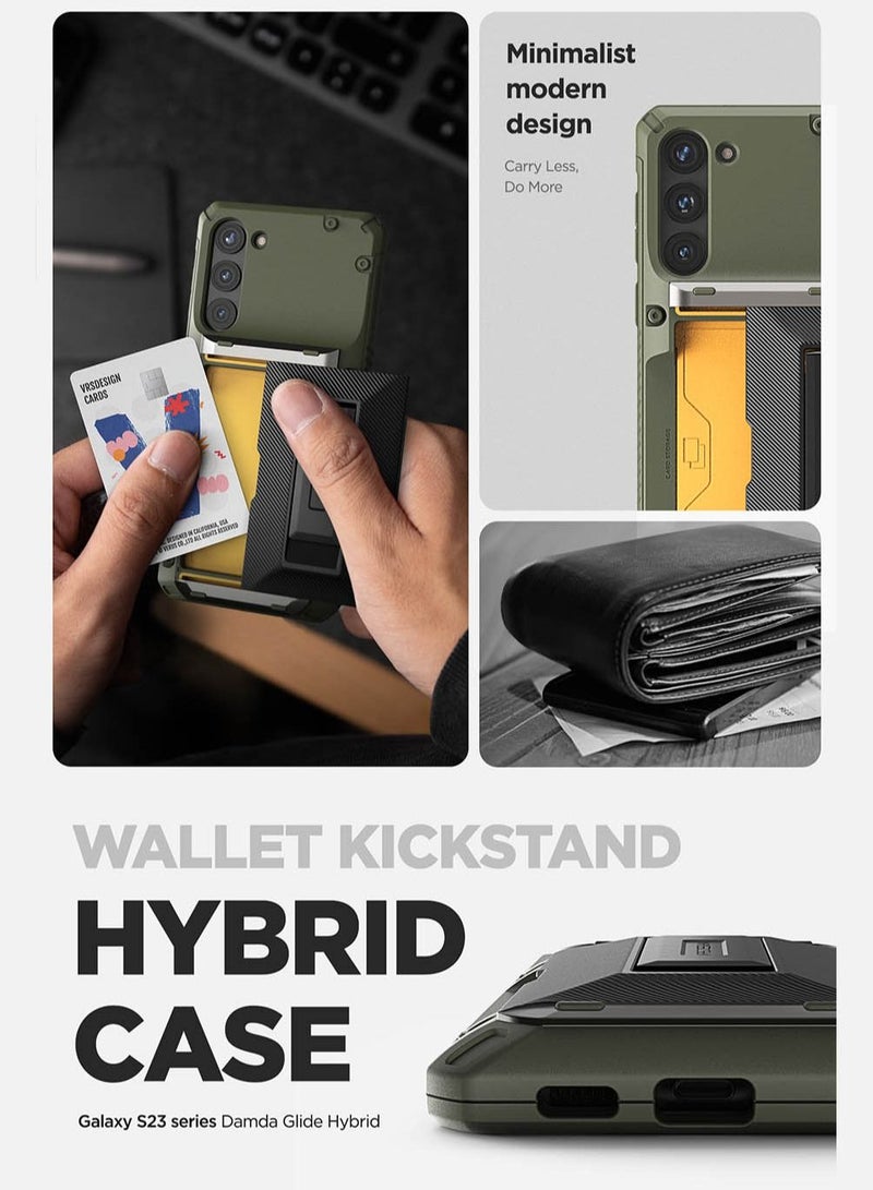 VRS Design Damda Glide Hybrid Samsung Galaxy S23 PLUS Case Cover Wallet with Semi Automatic Credit Card Holder Slot [3-4 Cards] & Kickstand - Green Groove - Image 5