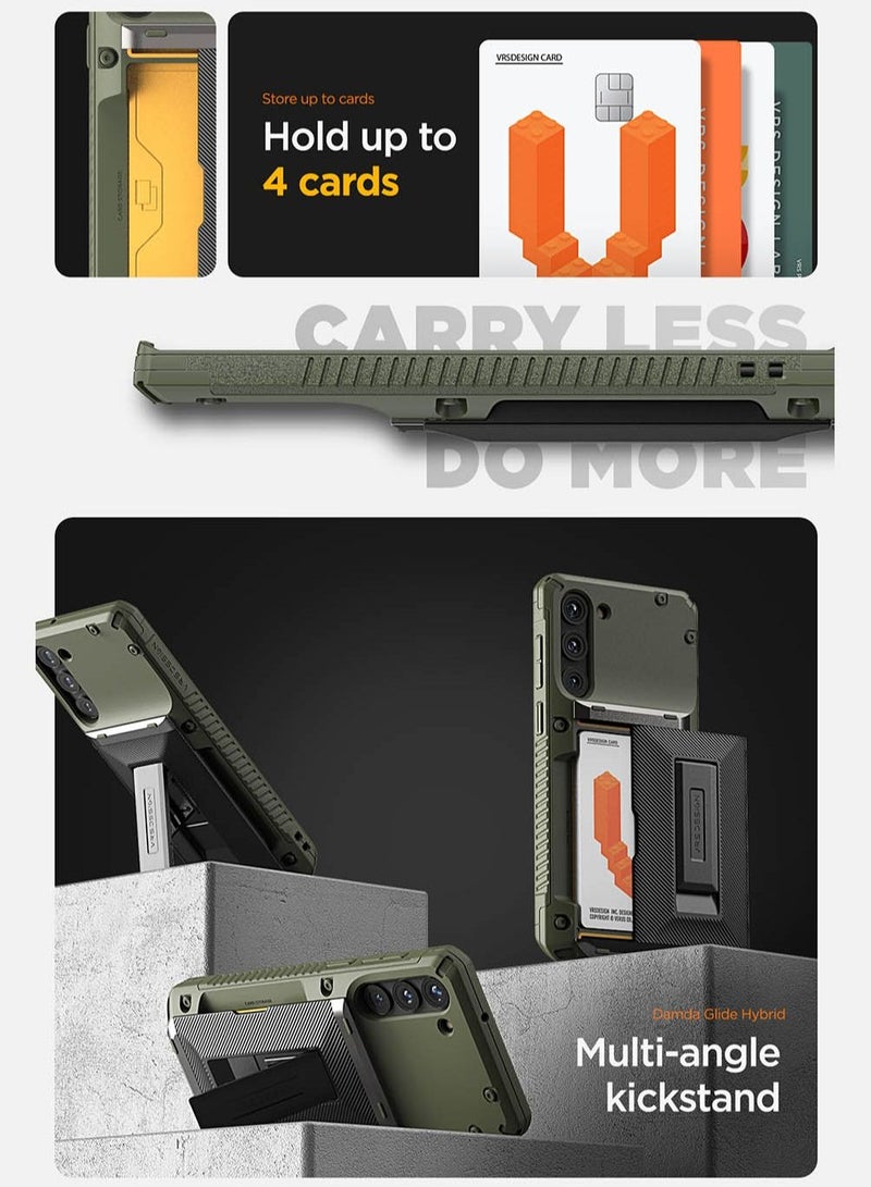 VRS Design Damda Glide Hybrid Samsung Galaxy S23 PLUS Case Cover Wallet with Semi Automatic Credit Card Holder Slot [3-4 Cards] & Kickstand - Green Groove - Image 2