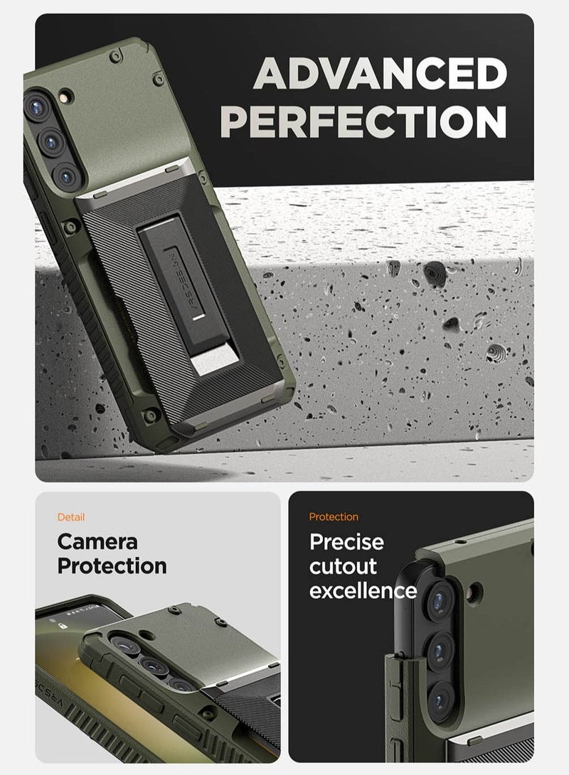 VRS Design Damda Glide Hybrid Samsung Galaxy S23 PLUS Case Cover Wallet with Semi Automatic Credit Card Holder Slot [3-4 Cards] & Kickstand - Green Groove - Image 4