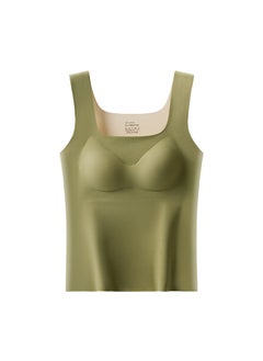 Generic Autumn Winter Corduroy Warm Underwear Women Self-included Chest Pad Anti-cold Vest Versatile Seamless Base Shirt 2308# Matcha Green 