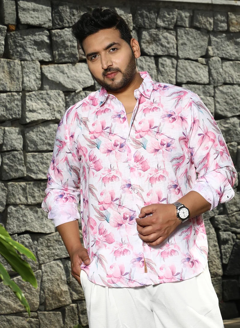انستافاب بلس قميص رجالي وردي إنستافاب بلس بنقشة زنبق الماء للمناسبات الكاجوال