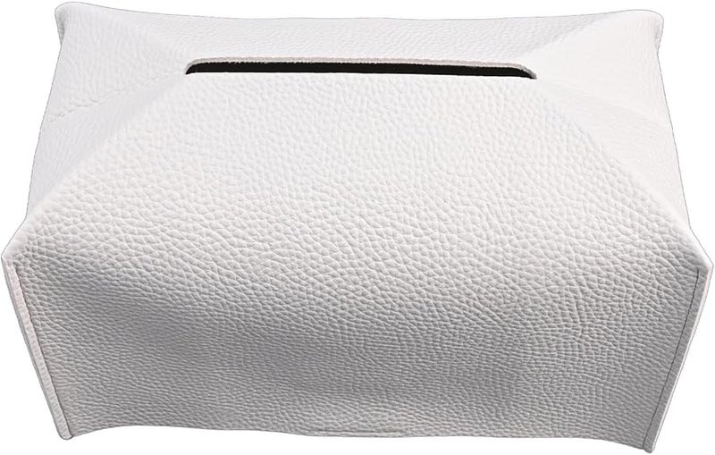 White PU Leather Tissue Box Cover Foldable Holder For Home Office Car Desktop - Image 2