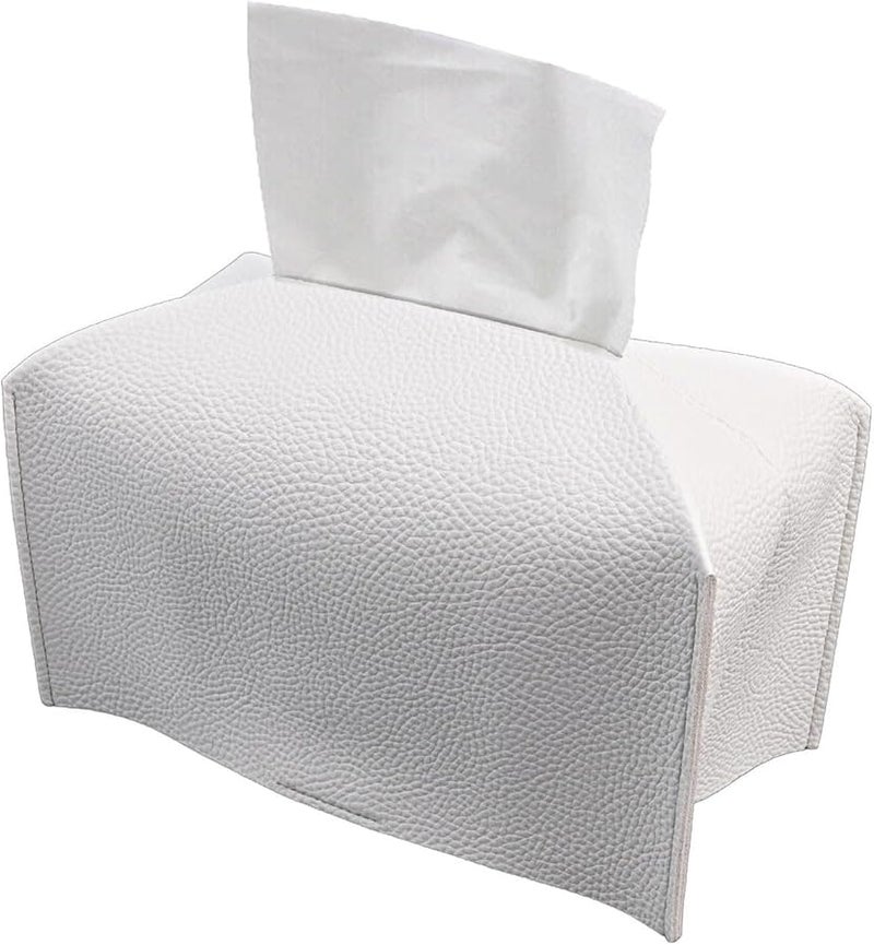 White PU Leather Tissue Box Cover Foldable Holder For Home Office Car Desktop - Image 4