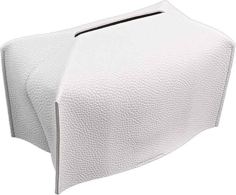White PU Leather Tissue Box Cover Foldable Holder For Home Office Car Desktop - Image 5