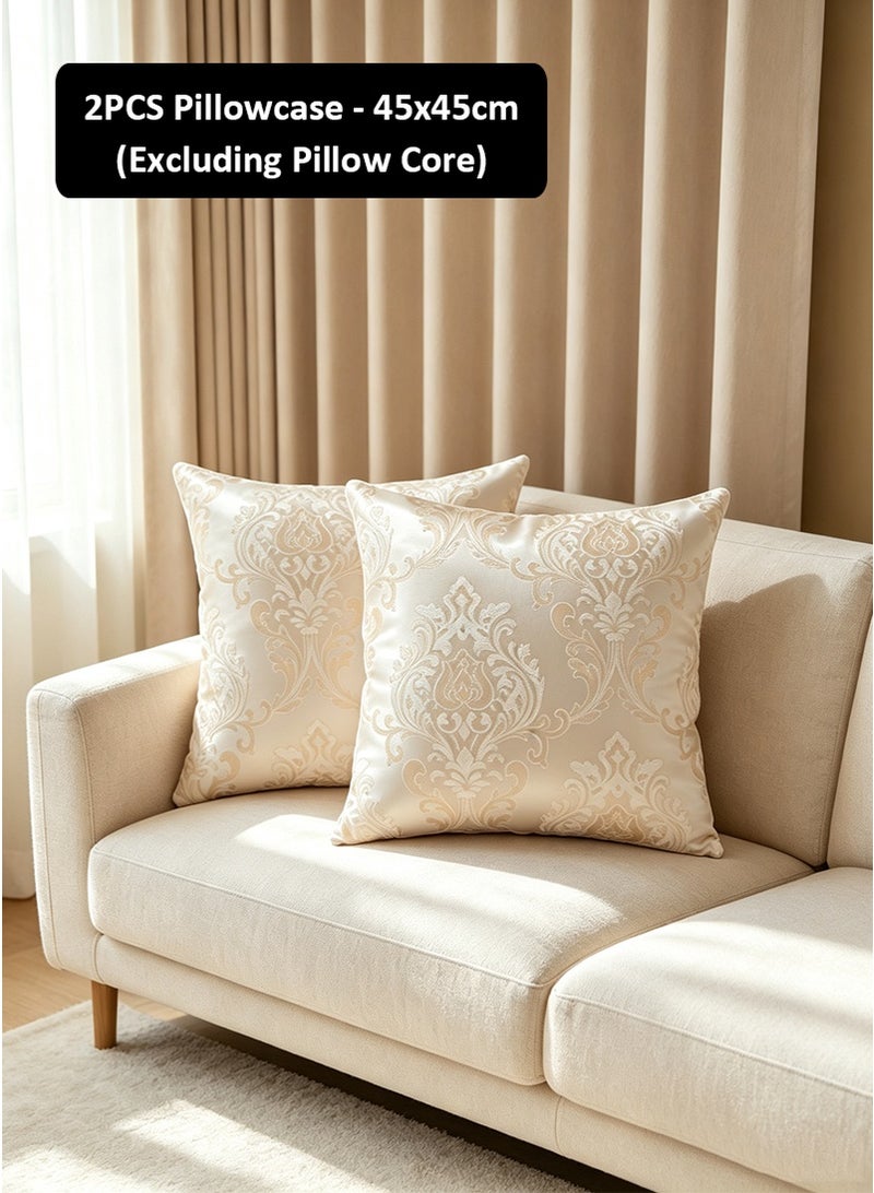 VUCATIN 2-Pack 45x45cm European 3D Jacquard Print Pillow Covers, Light Luxury Living Room Sofa Cushion Covers, Beige Bed Headboard Pillowcases Without Inserts - Image 1
