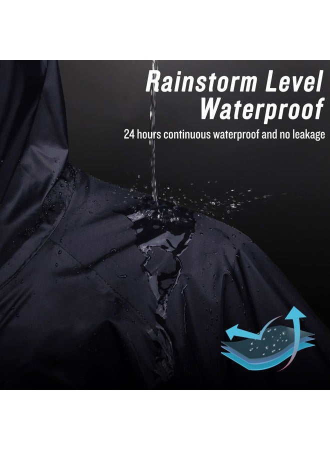 SquarePie Mens Long Hooded Safety Rain Jacket Waterproof Emergency Raincoat Poncho(Navy,L) - Image 4