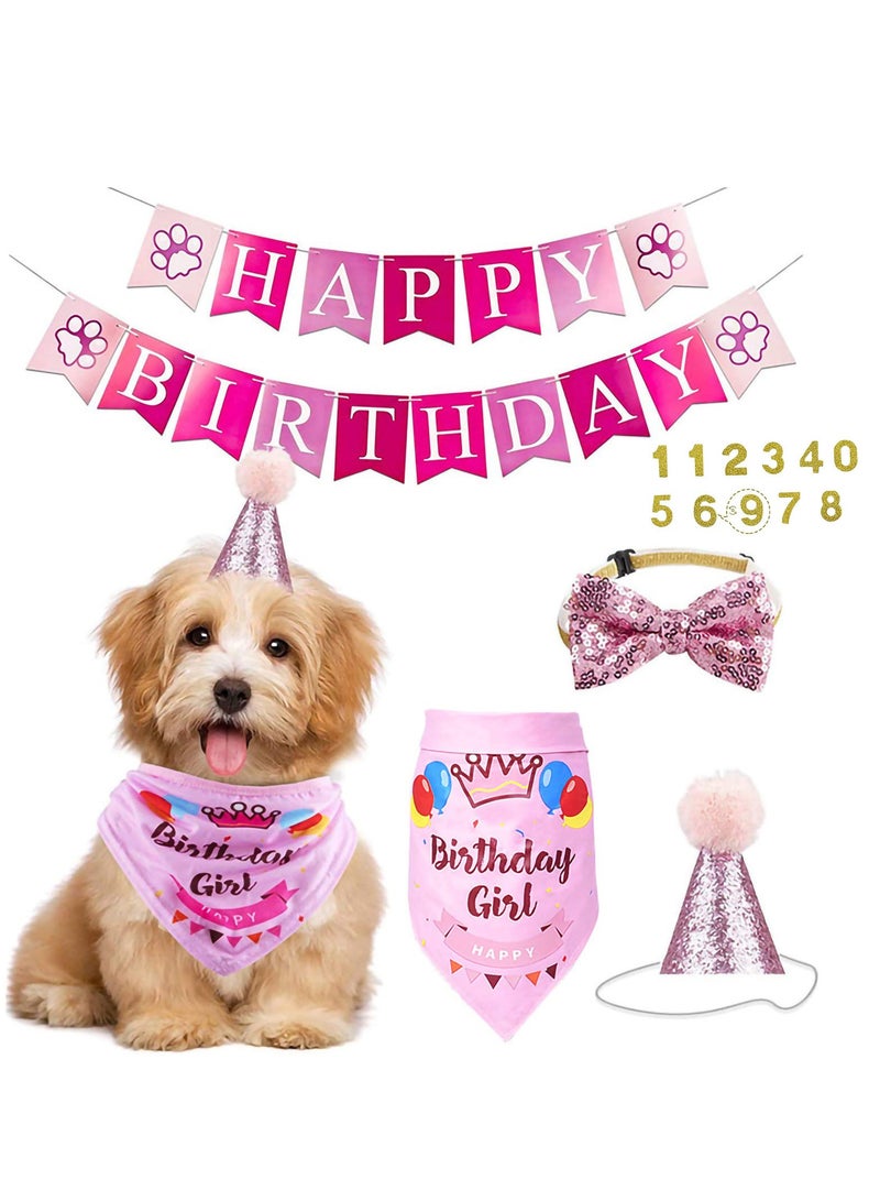 Mordely Pet Birthday Party Decoration Kit,Dog Happy Birthday Banner Hat Bandana Bowknot Pet Dog Cat Boy Girl Party Decoration Accessories - Image 1