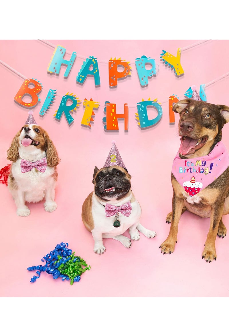 Mordely Pet Birthday Party Decoration Kit,Dog Happy Birthday Banner Hat Bandana Bowknot Pet Dog Cat Boy Girl Party Decoration Accessories - Image 5
