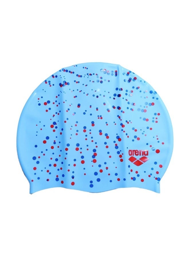 Arena silicone swim cap with colorful polka dot pattern – light blue - Image 1