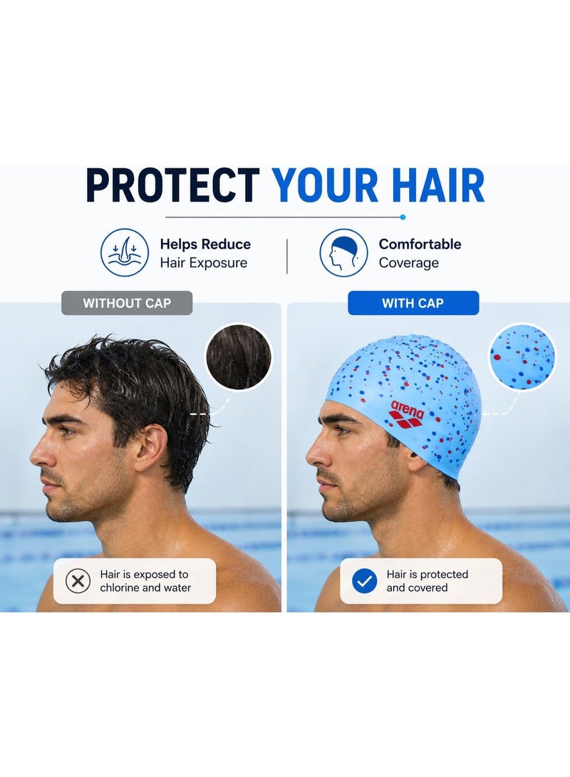Arena silicone swim cap with colorful polka dot pattern – light blue - Image 4